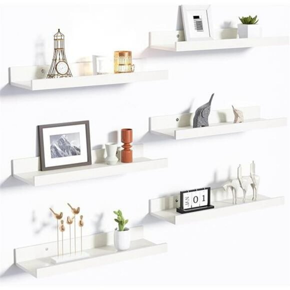 Upsimples Floating Wall Shelves Set of 6 Wood Storage for Home Decor White - Picture 8 of 8